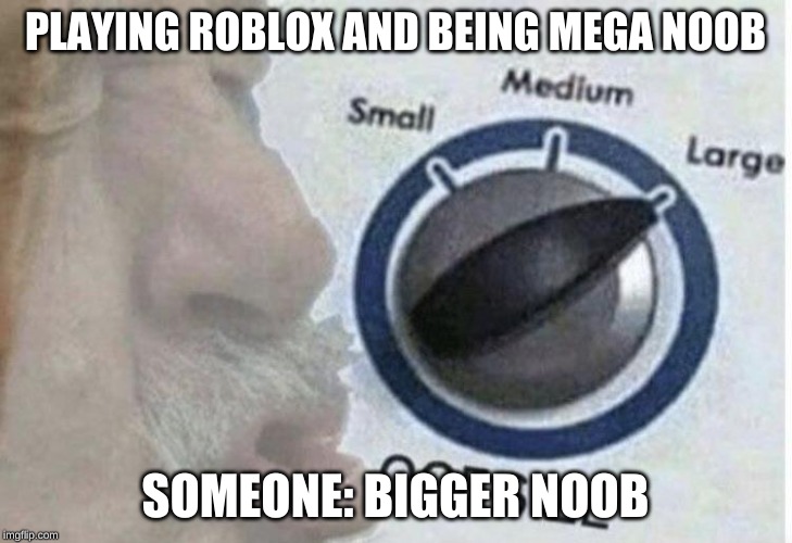 YEET | PLAYING ROBLOX AND BEING MEGA NOOB; SOMEONE: BIGGER NOOB | image tagged in oof size large,fun | made w/ Imgflip meme maker