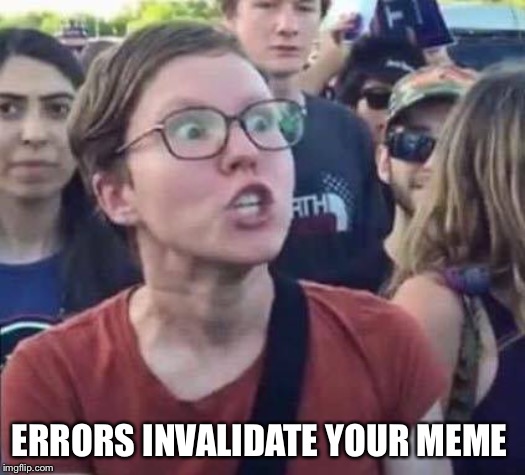 Angry Liberal | ERRORS INVALIDATE YOUR MEME | image tagged in angry liberal | made w/ Imgflip meme maker