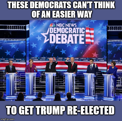 THESE DEMOCRATS CAN'T THINK
 OF AN EASIER WAY; TO GET TRUMP RE-ELECTED | image tagged in donald trump,trump 2020,crying democrats | made w/ Imgflip meme maker