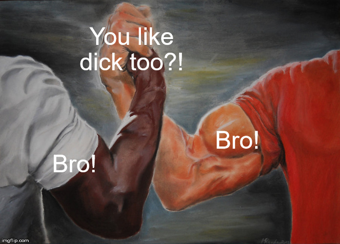 Epic Handshake | You like dick too?! Bro! Bro! | image tagged in memes,epic handshake | made w/ Imgflip meme maker