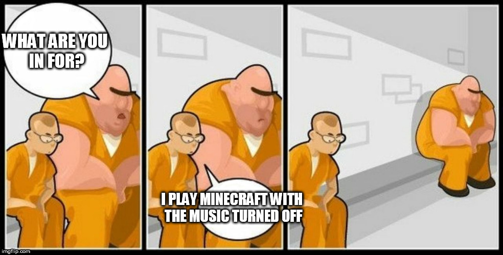 the soundtrack is the best | WHAT ARE YOU
 IN FOR? I PLAY MINECRAFT WITH 
THE MUSIC TURNED OFF | image tagged in what are you in for,prisoners blank,prison,memes,funny,minecraft | made w/ Imgflip meme maker