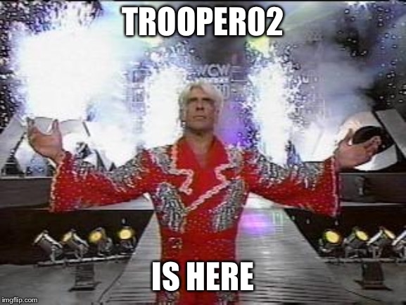 Entering...Trooper02! | TROOPER02; IS HERE | image tagged in rick flair entrance,trooper02,memes | made w/ Imgflip meme maker