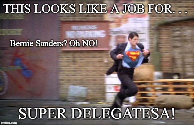 Truth, Justice and the American-ish way! | THIS LOOKS LIKE A JOB FOR. . . Bernie Sanders? Oh NO! SUPER DELEGATESA! | image tagged in dnc,conservatives,bernie sanders,politics | made w/ Imgflip meme maker