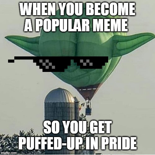 Puffed-up Yoda | WHEN YOU BECOME A POPULAR MEME; SO YOU GET PUFFED-UP IN PRIDE | image tagged in yoda balloon | made w/ Imgflip meme maker