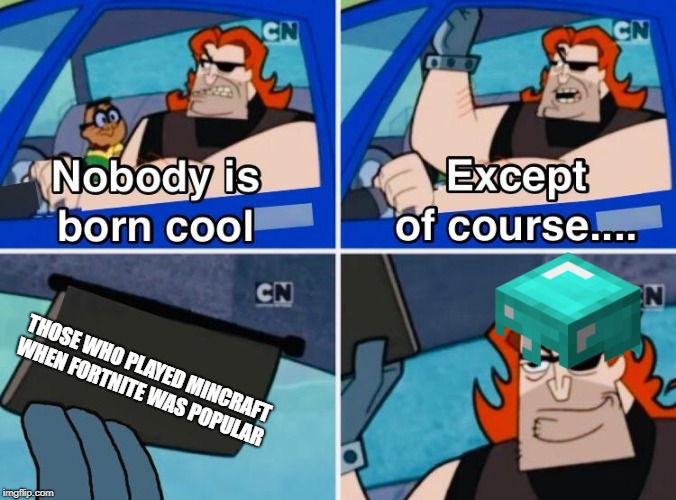 Nobody is born cool | THOSE WHO PLAYED MINCRAFT WHEN FORTNITE WAS POPULAR | image tagged in nobody is born cool | made w/ Imgflip meme maker