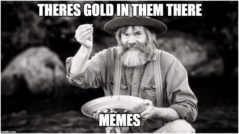 Prospector | THERES GOLD IN THEM THERE MEMES | image tagged in prospector | made w/ Imgflip meme maker