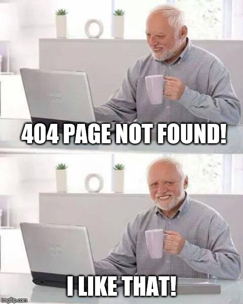 Hide the Pain Harold Meme | 404 PAGE NOT FOUND! I LIKE THAT! | image tagged in memes,hide the pain harold,computer error,error,computer | made w/ Imgflip meme maker