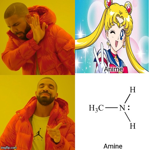 Drake Hotline Bling | Anime; Amine | image tagged in memes,drake hotline bling,anime,chemistry,anatomy | made w/ Imgflip meme maker