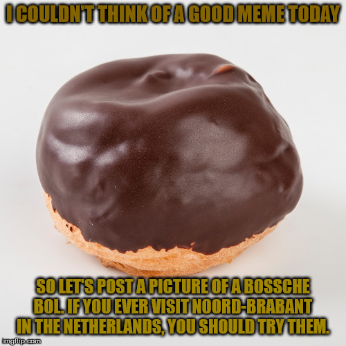 I COULDN'T THINK OF A GOOD MEME TODAY; SO LET'S POST A PICTURE OF A BOSSCHE BOL. IF YOU EVER VISIT NOORD-BRABANT IN THE NETHERLANDS, YOU SHOULD TRY THEM. | made w/ Imgflip meme maker