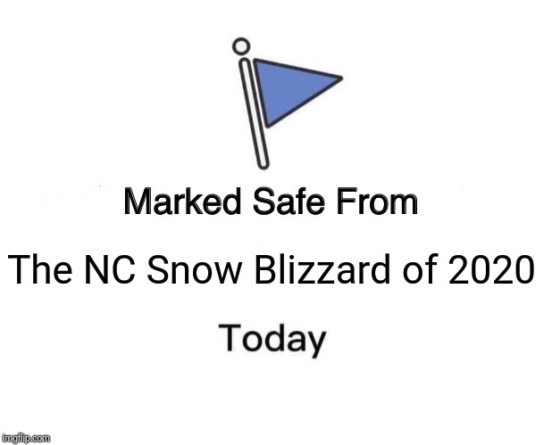 Marked Safe From Meme | The NC Snow Blizzard of 2020 | image tagged in memes,marked safe from | made w/ Imgflip meme maker