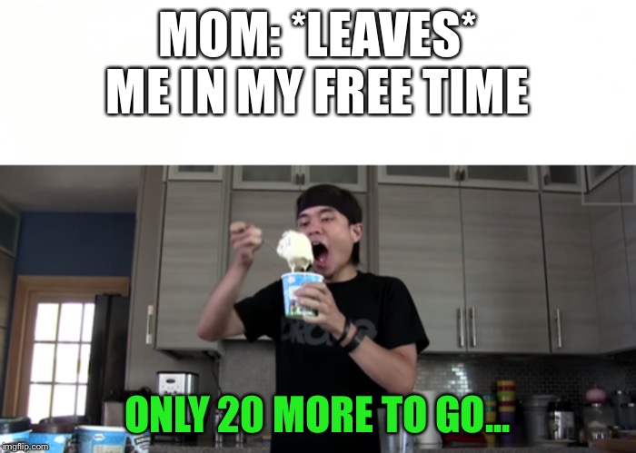 We all do it, just admit it | MOM: *LEAVES*
ME IN MY FREE TIME; ONLY 20 MORE TO GO... | image tagged in memes,funny,funny memes,ice cream,parents | made w/ Imgflip meme maker