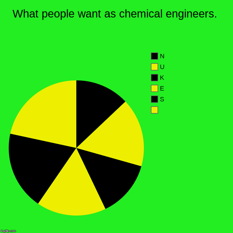 What people want as chemical engineers. |  , S, E, K, U, N | image tagged in charts,pie charts | made w/ Imgflip chart maker