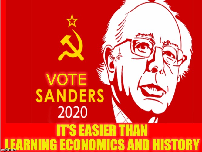 VOTE; IT’S EASIER THAN LEARNING ECONOMICS AND HISTORY | image tagged in bernie sanders,democratic socialism,communist socialist | made w/ Imgflip meme maker
