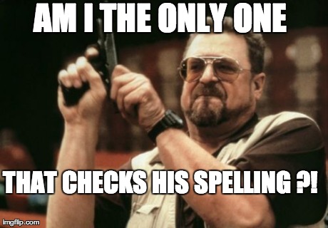 Am I The Only One Around Here Meme | AM I THE ONLY ONE THAT CHECKS HIS SPELLING ?! | image tagged in memes,am i the only one around here | made w/ Imgflip meme maker