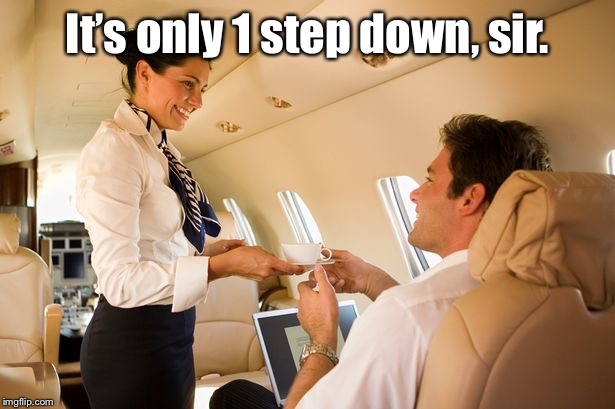 stewardess | It’s only 1 step down, sir. | image tagged in stewardess | made w/ Imgflip meme maker