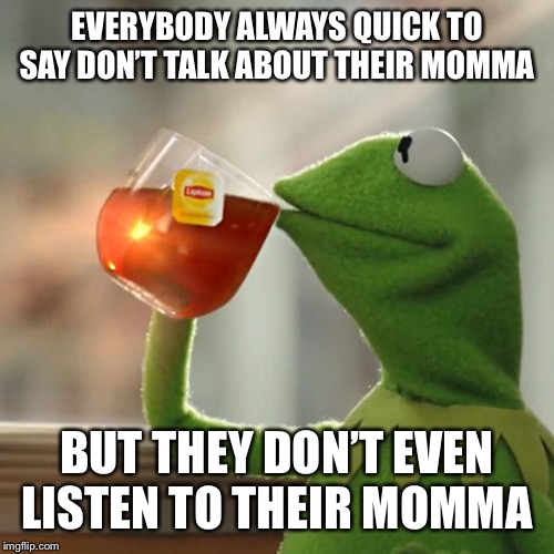 But That's None Of My Business | EVERYBODY ALWAYS QUICK TO SAY DON’T TALK ABOUT THEIR MOMMA; BUT THEY DON’T EVEN LISTEN TO THEIR MOMMA | image tagged in memes,but thats none of my business,kermit the frog | made w/ Imgflip meme maker