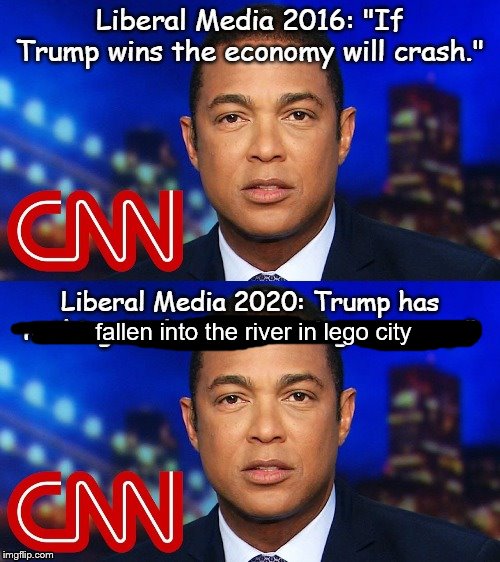 This is a terrible meme, and I apologise. | fallen into the river in lego city | image tagged in memes,liberal media,trump,lego | made w/ Imgflip meme maker