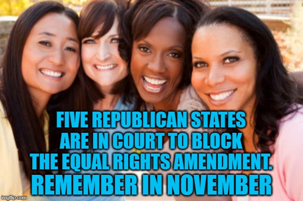 Women Remember | FIVE REPUBLICAN STATES ARE IN COURT TO BLOCK THE EQUAL RIGHTS AMENDMENT. REMEMBER IN NOVEMBER | image tagged in politics | made w/ Imgflip meme maker