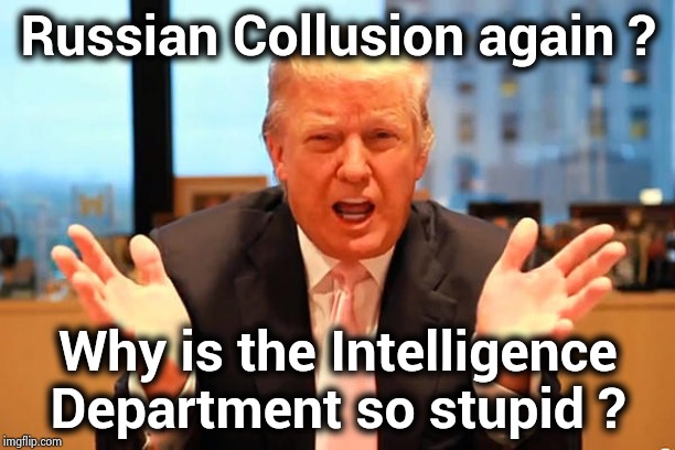 Seriously ? | Russian Collusion again ? Why is the Intelligence Department so stupid ? | image tagged in trump birthday meme,reruns,i don't get it,4 more years,leave me alone,nonsense | made w/ Imgflip meme maker