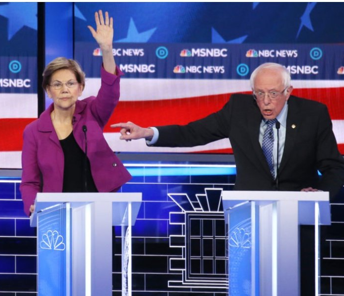 Sanders Pointing Warren Blank Meme Template