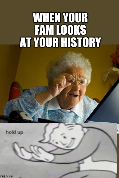 Grandma Finds The Internet | WHEN YOUR FAM LOOKS AT YOUR HISTORY | image tagged in memes,grandma finds the internet | made w/ Imgflip meme maker