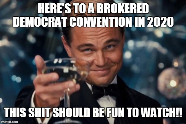 Leonardo Dicaprio Cheers | HERE'S TO A BROKERED DEMOCRAT CONVENTION IN 2020; THIS SHIT SHOULD BE FUN TO WATCH!! | image tagged in memes,leonardo dicaprio cheers | made w/ Imgflip meme maker