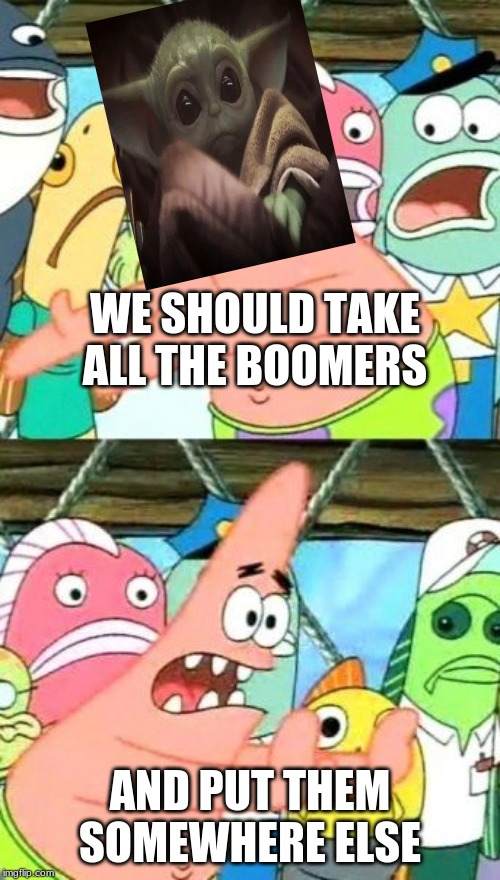 Put It Somewhere Else Patrick | WE SHOULD TAKE ALL THE BOOMERS; AND PUT THEM SOMEWHERE ELSE | image tagged in memes,put it somewhere else patrick | made w/ Imgflip meme maker
