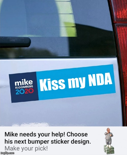 mini mike help me | Kiss my NDA | image tagged in mini mike help me,political meme,elizabeth warren,democratic party,bumper sticker,so sad | made w/ Imgflip meme maker