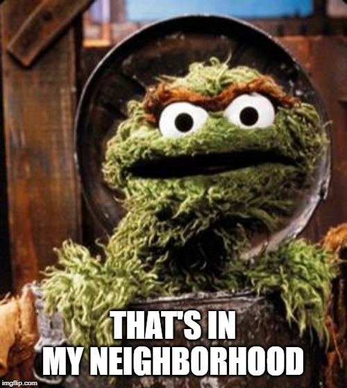 Oscar the Grouch | THAT'S IN MY NEIGHBORHOOD | image tagged in oscar the grouch | made w/ Imgflip meme maker