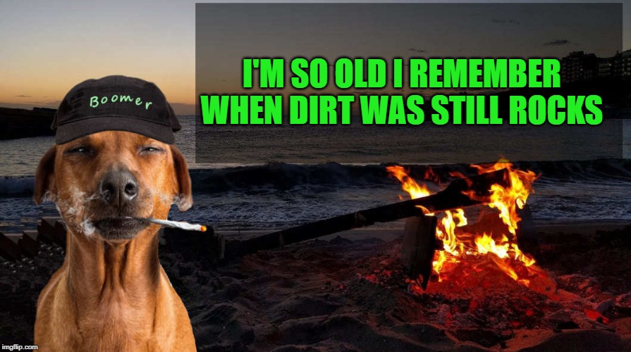 I'M SO OLD I REMEMBER WHEN DIRT WAS STILL ROCKS | image tagged in boomer says by kewlew | made w/ Imgflip meme maker