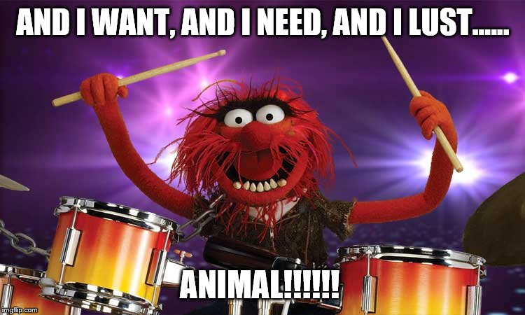 Animal The Muppets | AND I WANT, AND I NEED, AND I LUST...... ANIMAL!!!!!! | image tagged in the muppets,animal,heavy metal,rock music | made w/ Imgflip meme maker