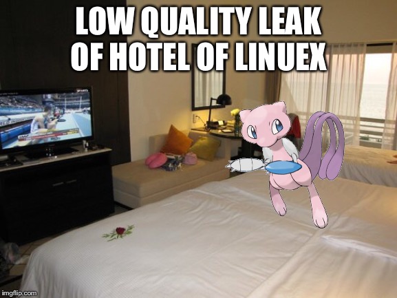 Finally! Found something to add the fusions in. | LOW QUALITY LEAK OF HOTEL OF LINUEX | image tagged in hotel room | made w/ Imgflip meme maker