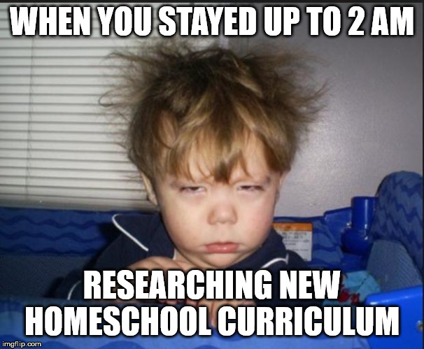 Tired child | WHEN YOU STAYED UP TO 2 AM; RESEARCHING NEW HOMESCHOOL CURRICULUM | image tagged in tired child | made w/ Imgflip meme maker