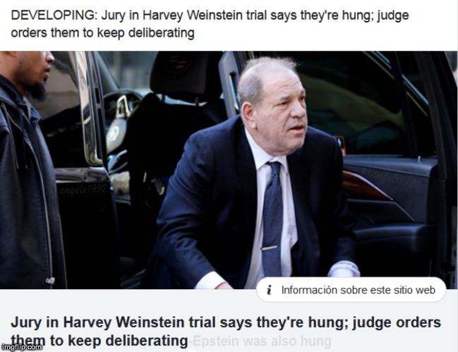 image tagged in jeffrey epstein,epstein,harvey weinstein,weinstein,hung,trial | made w/ Imgflip meme maker