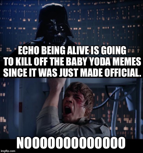 Star Wars | ECHO BEING ALIVE IS GOING TO KILL OFF THE BABY YODA MEMES SINCE IT WAS JUST MADE OFFICIAL. NOOOOOOOOOOOOO | image tagged in star wars | made w/ Imgflip meme maker