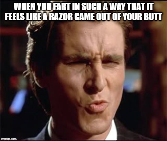 When she | WHEN YOU FART IN SUCH A WAY THAT IT FEELS LIKE A RAZOR CAME OUT OF YOUR BUTT | image tagged in when she | made w/ Imgflip meme maker