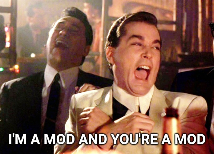 Good Fellas Hilarious Meme | I'M A MOD AND YOU'RE A MOD | image tagged in memes,good fellas hilarious | made w/ Imgflip meme maker