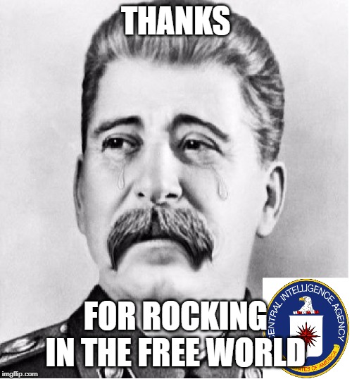 Stalin's Tears | THANKS; FOR ROCKING IN THE FREE WORLD | image tagged in stalin's tears | made w/ Imgflip meme maker