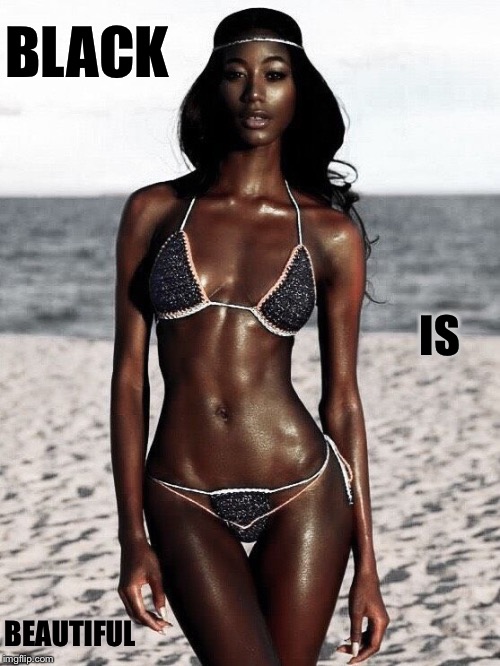 Black is beautiful | BLACK; IS; BEAUTIFUL | image tagged in black woman,bikini,beach body,gorgeous,sexy woman,sexy | made w/ Imgflip meme maker