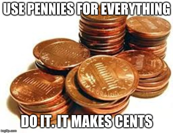 I Mean It | USE PENNIES FOR EVERYTHING; DO IT. IT MAKES CENTS | image tagged in very punny,it makes cents | made w/ Imgflip meme maker