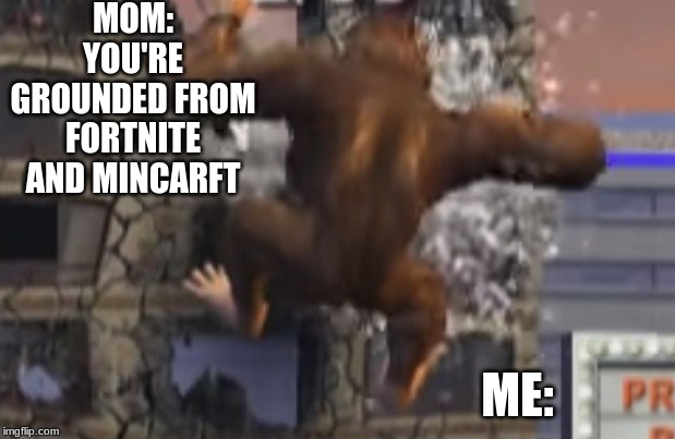 RIOT! | MOM: YOU'RE GROUNDED FROM FORTNITE AND MINCARFT; ME: | image tagged in rampage,videogames | made w/ Imgflip meme maker
