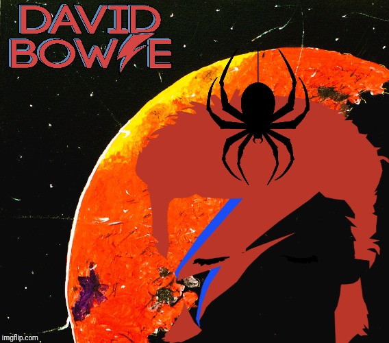 Ziggy Stardust And The Spider's From Mars | image tagged in david bowie,spiders,rock and roll,classic rock,music,rock music | made w/ Imgflip meme maker