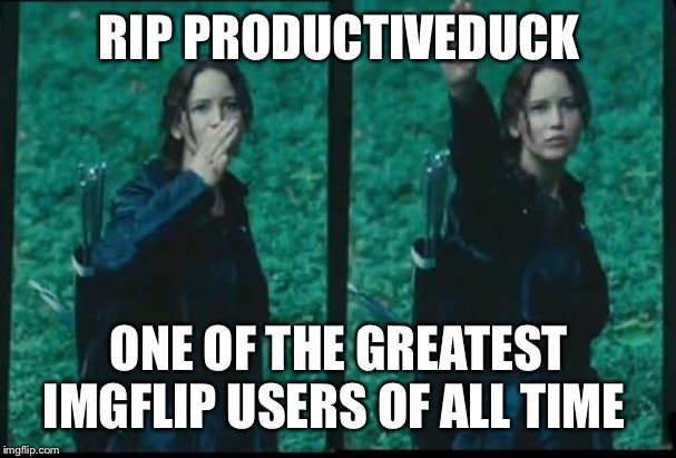 Hunger games  |  RIP PRODUCTIVEDUCK; ONE OF THE GREATEST IMGFLIP USERS OF ALL TIME | image tagged in hunger games | made w/ Imgflip meme maker