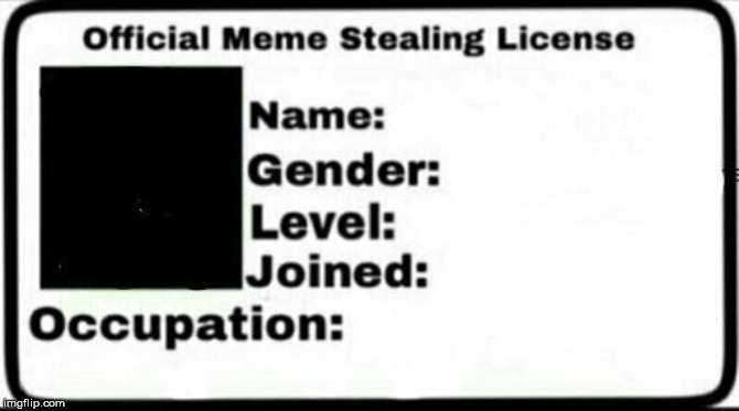 Meme Stealing License | image tagged in meme stealing license | made w/ Imgflip meme maker
