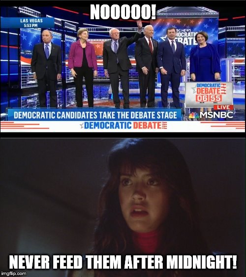 The horror! | NOOOOO! NEVER FEED THEM AFTER MIDNIGHT! | image tagged in election 2020,democrats,funny memes,gremlins,politics | made w/ Imgflip meme maker