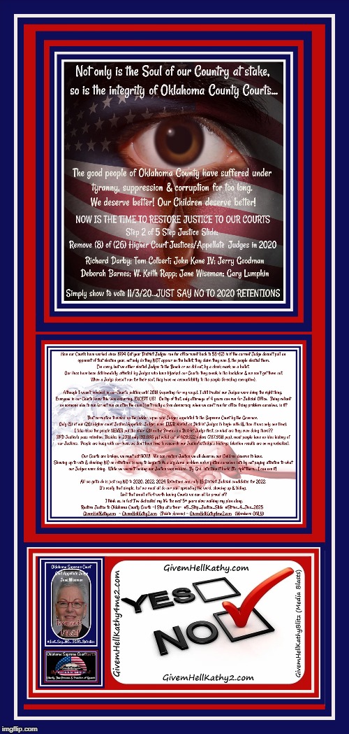 Oklahoma Civil Appellate Judge Jane Wiseman. Step 2 of 5 Step Justice Slide #Just_Say_NO_2020_Retention | image tagged in oklahoma,court,corruption,supreme court,judge,tyranny | made w/ Imgflip meme maker