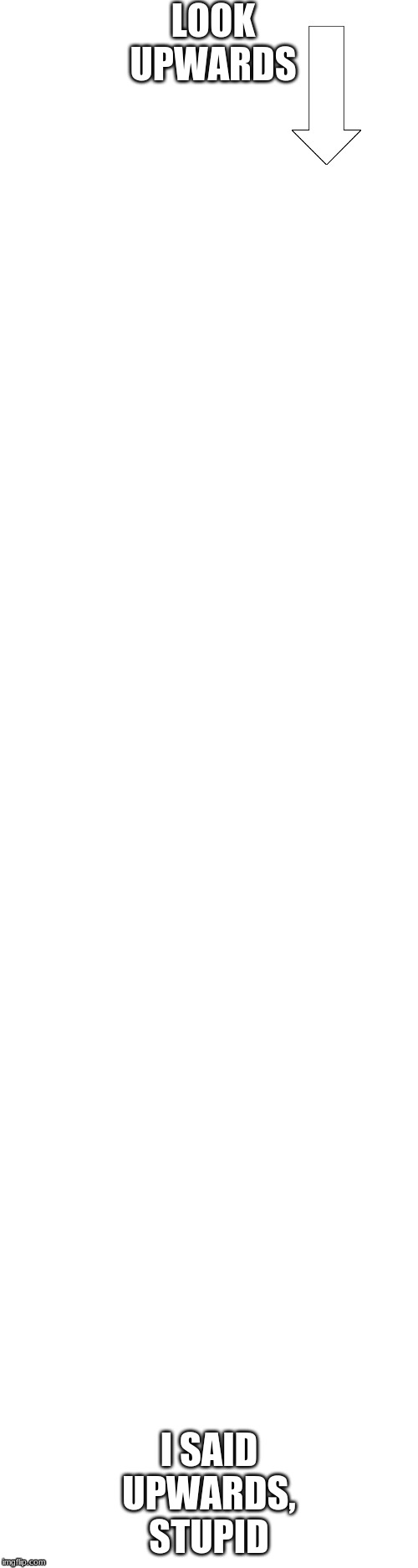 LOOK UPWARDS; I SAID UPWARDS, STUPID | image tagged in blank white template | made w/ Imgflip meme maker