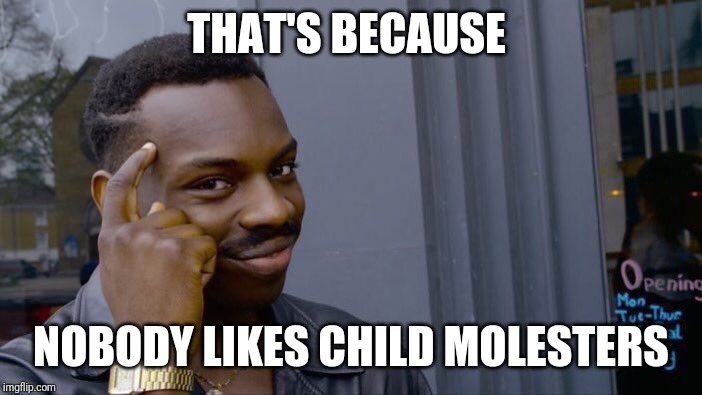 Roll Safe Think About It Meme | THAT'S BECAUSE NOBODY LIKES CHILD MOLESTERS | image tagged in memes,roll safe think about it | made w/ Imgflip meme maker