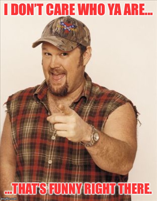 Larry The Cable Guy | I DON’T CARE WHO YA ARE... ...THAT’S FUNNY RIGHT THERE. | image tagged in larry the cable guy | made w/ Imgflip meme maker