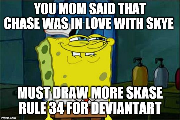 when  parents watch paw patrol with no kids | YOU MOM SAID THAT CHASE WAS IN LOVE WITH SKYE; MUST DRAW MORE SKASE RULE 34 FOR DEVIANTART | image tagged in memes,dont you squidward | made w/ Imgflip meme maker